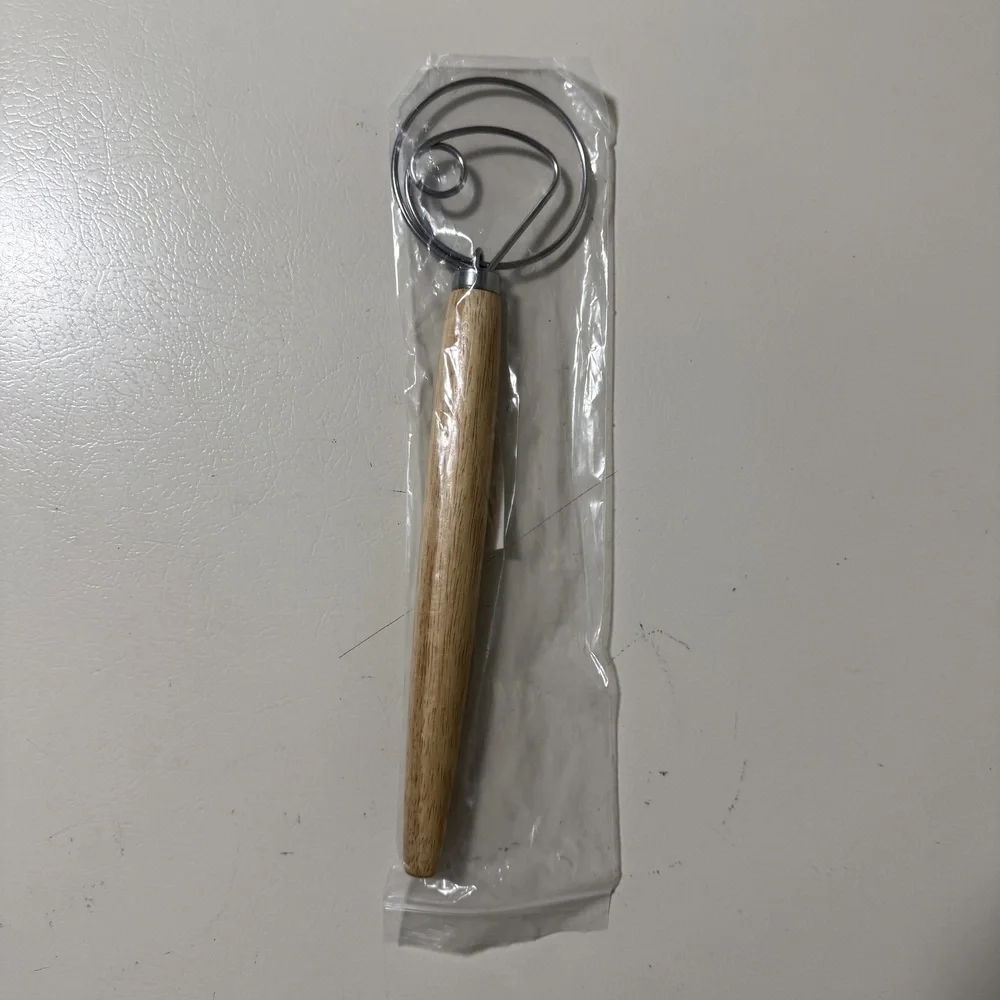 TEEVEA Danish Dough Whisk Stainless Steel Wooden Handle Bread Dough Mixer
